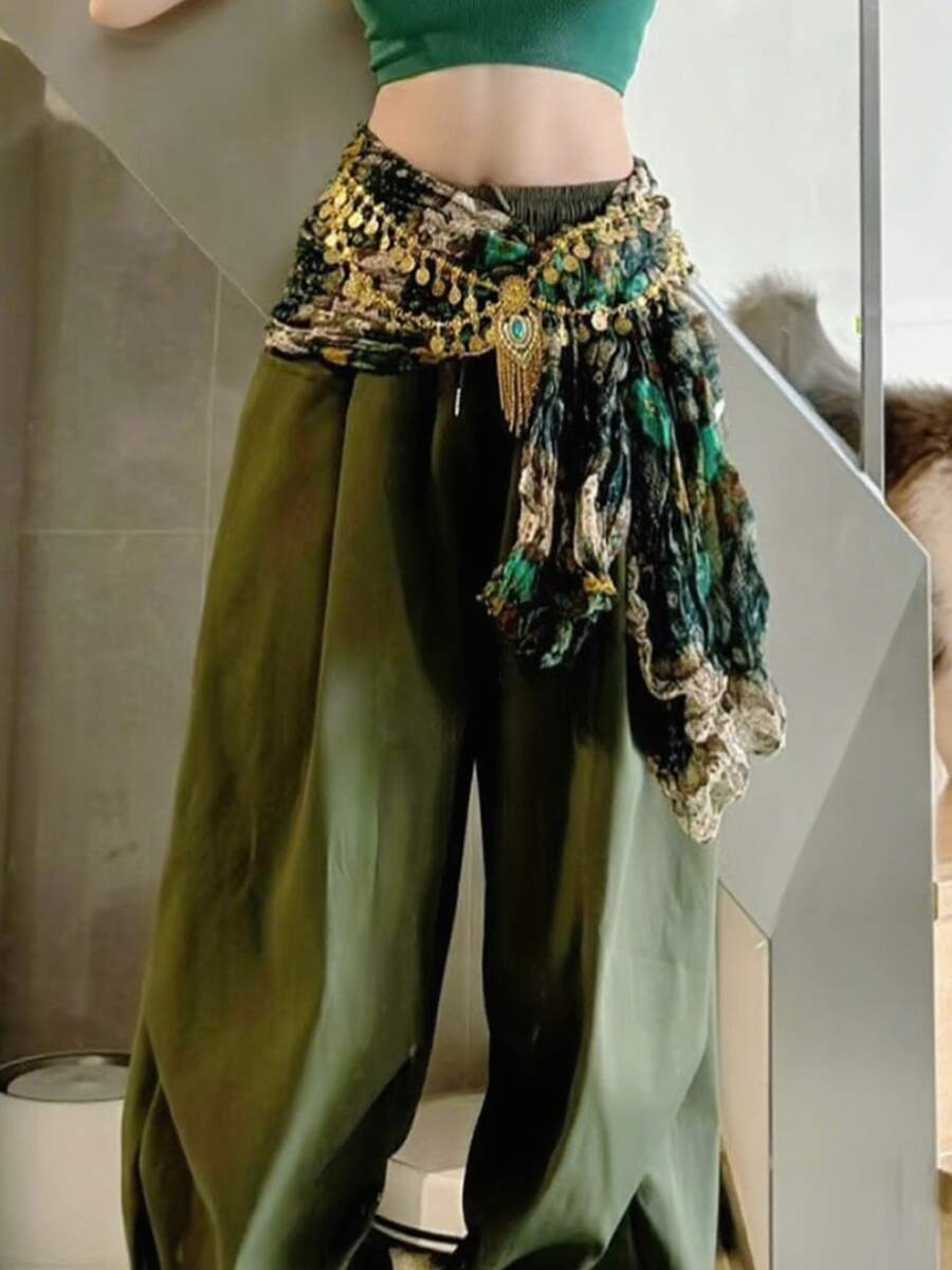 Bộ dây đeo eo kiểu Bohemian đính đồng xu, khăn quấn hông, phụ kiện biểu diễn múa bụng, trang trí eo phong cách retro (Nhiều màu sắc để lựa chọn) - Nhiều màu - Xem 1