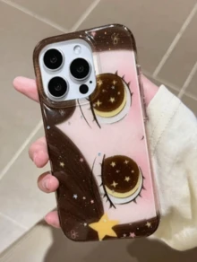 1pc Cute Cartoon Big Eye Pattern Personalized Phone, Fashionable Style Protective Cover, Suitable IPhone17/IPhone17 ProMax/IPhone16 Pro/IPhone15 Pro/IPhone14/IPhone13/12/11, Suitable As Family/Friends//Girlfriend Valentine's Day Gifts - Màu be - Xem 9