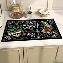 1pc Square Skull & Coffee Pattern Heat Resistant Mat, Soft Rubber Backed Insulation Pad, Tabletop Protector, Coffee Machine Mat, Kitchen Drainage Mat, Home & Kitchen Placemat - Multicolor - View 2