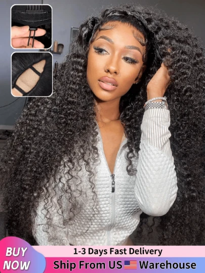 GABRIELLE Deep Wave V Part Wigs Human Hair Upgrade U Part Wigs With Drawstring 180 Density Glueless V Part Human Hair Wigs For Women Beginner Friendly No Leave Out No Sew In Natural Black