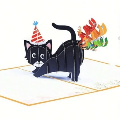 3D Cat Birthday Card, Funny 3D Pop-Up Cat Birthday Greeting Card, Cute 3D Stereoscopic Birthday Card, Back To School Supplies