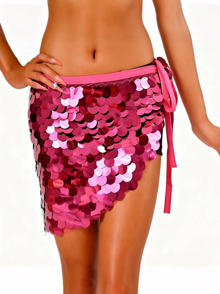 Faja de danza del vientre con discos de lentejuelas de alto brillo, pañuelo de cadera que capta la luz para actuaciones en el escenario con reflectores (disponible en múltiples colores) - Multicolor - Añade 20