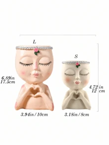 Maceta y jarrón de resina con forma de cara adorable - Diseño con manos en forma de corazón, ojos cerrados y mejillas sonrojadas, ideal para tocadores, estanterías de la sala de estar y cómodas del dormitorio. Sostiene suculentas/hiedra o flores, agrega un encanto bohemio, una decoración del hogar popular para exhibiciones llamativas. - multicolor - Ver 8