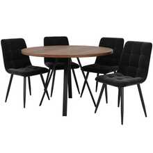 Dining Room Chair Set (5 Pieces), Round Dining Table, 80*80*75 Cm, Dining Table With 4 Chairs, Round Tea Table (For 4 People), Velvet Seat With Walnut Dining Table, Black Dining Chair - Black - View 5