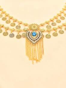 Bộ dây đeo eo kiểu Bohemian đính đồng xu, khăn quấn hông, phụ kiện biểu diễn múa bụng, trang trí eo phong cách retro (Nhiều màu sắc để lựa chọn) - Nhiều màu - Xem 3