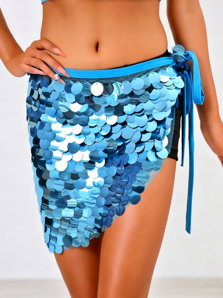 Faja de danza del vientre con discos de lentejuelas de alto brillo, pañuelo de cadera que capta la luz para actuaciones en el escenario con reflectores (disponible en múltiples colores) - Multicolor - Añade 12