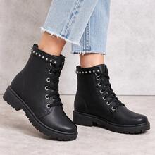 Girls' Tractor-Sole Boots, La Requinte Short Shaft, Combat Boot Style, Comfortable - màu đen - Xem 2