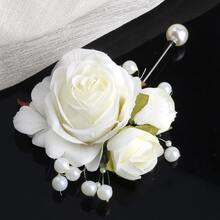 1pc Unisex Elegant Faux Silk Pink & Cream Rose Brooch - Multicolor - View 4