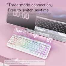 AJAZZ AF68 紧凑型三模式无线键盘，粉色/黑色/白色/三色可选，4000mAh 电池，精美包装，可爱键帽，双色半透明键帽，三模式连接，RGB 背光，侧置背光盒，多巴胺配色方案 - 查看 3