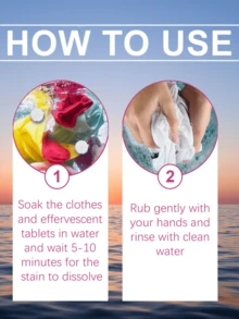 JUE FISH 20片/包 活性氧泡腾洗衣片，生物酶配方，去除黄色污渍、咖啡渍和茶渍，速效清洁泡腾片 - 固體 - 查看 7