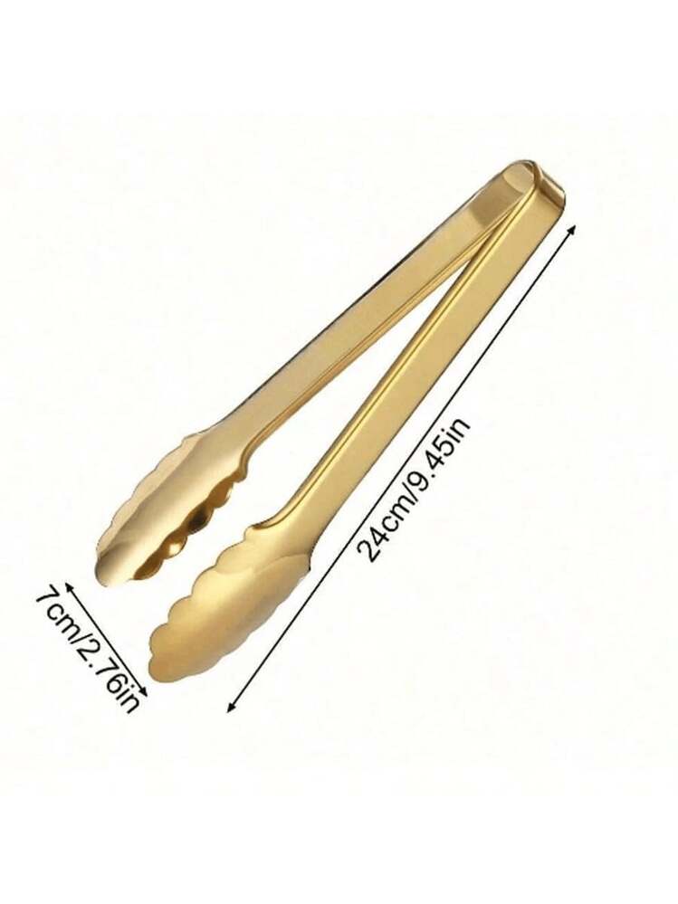 1/2pcs Champagne Gold Stainless Steel Tongs, 9 Inch Easy Grip, Ideal For Buffets And Parties - View 9