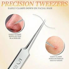 4-Piece Needle Set, Cell Clip, Blackhead Remover, Ultra-Fine Tweezers, Professional Beauty Salon, High-Precision Needle, Cleaning Clip Set - Silver - View 5