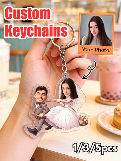 1/3/5pcs Customized Photo Keychain, Turn Your Photo Into A Unique Adorable Keepsake! Custom Couple, Family & Friend Portrait Keychains, Valentine's Day Gifts For Her, Him,Souvenirs,Exquisite Accessories Pendant, Gift For Friends, Family, Couples, Unique Souvenir Gifts, Suitable For Birthdays, Weddings, Parties, Anniversaries, Creative Decorative Accessories ,Personalized Accessory, Backpack Pendant.