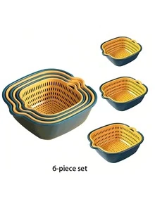 Bộ 6 rổ lọc bằng nhựa, hai lớp, thích hợp để lọc mì, rửa trái cây và rau củ, dụng cụ nhà bếp bền chắc. - S+M+L - Xem 3