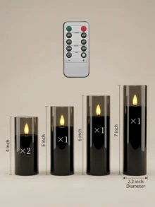 2/3/5件組 無火燭台 附遙控器、可動燭芯，適用於居家裝飾、臥室、婚禮、求婚、聖誕節、派對、桌面中心裝飾、禮品 - 黑色 - 查看 7