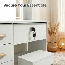 LED Illuminated Makeup Vanity Table With 5 Drawers, Stylish Dressing Desk With Soft Stool For Ladies - 白色 - 查看 8