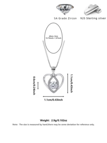S925 Silver Heart Necklace 5A CZ Paved Minimalist Women Girls Daily Commute Party Gift Box All Season - Silver - View 2