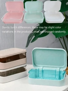 Plato de jabón rectangular de plástico con tapa, caja de jabón portátil, plato de jabón de drenaje para baño, accesorios de baño, decoración del hogar, decoración de otoño, decoración de vuelta al colegio - Multicolor - Ver 8