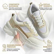 Women's Modern Platform Sneakers, Comfortable For Everyday Casual Wear, Stylish, Vacation, Lace-Up, Party, Office, Outdoor - 香檳色 - 查看 3