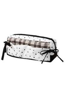 1pc Black & White Star Bow Pencil Case, High-Quality Korean Style Student Large Capacity Stationery Storage Bag - A - View 3