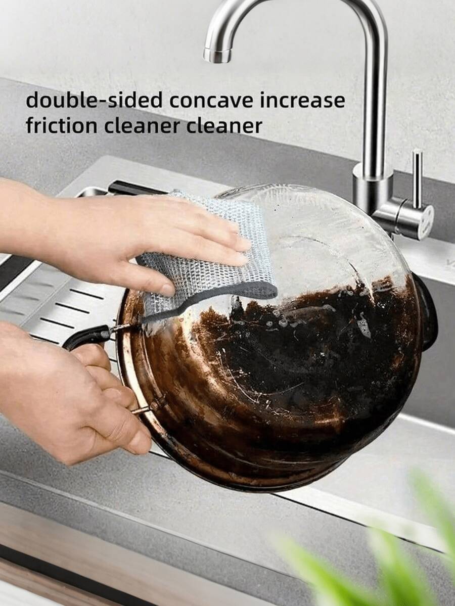 10 Pcs Double Sided Thickened Fabric Magic Cleaning Cloth With Metal Wire, Kitchen Cleaning Rag, Dishes & Pots, Cleaning Towels, Kitchen Dish Pot Washdishing Cloths Towel Clean Tools