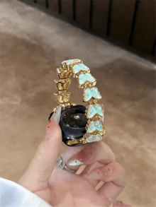 适用于 Ultra/SE 2/SE 1/Series 11/10/9/8/7/6/5/4/3/2/1，尺寸 38/40/41/42/44/45/46/49 毫米的梦幻蝴蝶弹性表带 - 金綠 - 查看 6