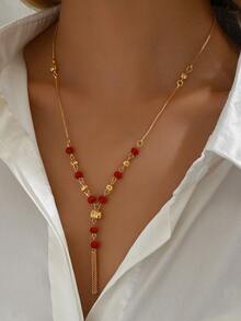 1 chiếc vòng cổ mặt dây chuyền tua rua thời trang cá nhân hóa, kiểu dáng choker đa năng dành cho nữ. - Vàng - Xem 15