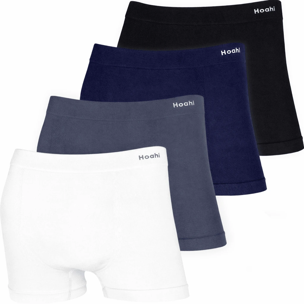 4-Pack HOAHI Men's Boxer Briefs, 94% Cotton, Seamless, For Everyday Comfort - White Gray Navy Black - View 1