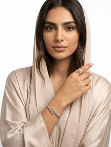 一套两件装奢华闪亮锆石镶嵌天然树枝开口戒指和手链套装，适合日常、派对、婚礼、夏季、开斋节/宰牲节等场合佩戴，是馈赠佳品。 - 鋯石滿鑲枝條 - 查看 2