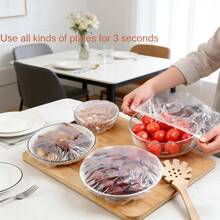 100/300pcs Disposable Cling Film Covers, Elastic Reusable Bowl/Plate Lids, Fridge Leftover & Fruit Dust-Proof Airtight Sealing Covers, Universal Bowl/Dish Preservative Wraps, Thick Stretchable Food Storage Covers - White - View 3