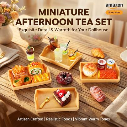 6pcs/Set Miniature Tray Cake Bread Juice Set Model Miniature Afternoon Tea Ornament DIY Decoration Scene Accessories Dollhouse Accessories