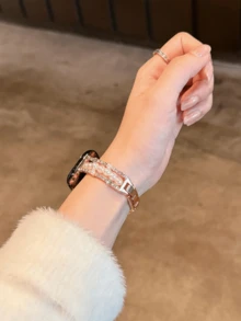 适用于 Ultra/SE 2/SE 1/Series 11/10/9/8/7/6/5/4/3/2/1，尺寸 38/40/41/42/44/45/46/49 毫米的简约优雅珍珠手镯表带 - 玫瑰金 - 查看 8