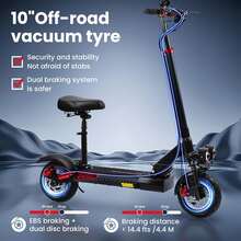 Folding Electric Scooter 10 Inch Tires 800w Motor 28mph Fast Speed Long Range Fast Charging With Seat Light Weight Easy Fold Full Suspension RGB Lights For Teenager Woman Adults Travel Commuting - US A Type Plug(110-127V) - View 3