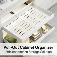 Kitchen Storage Rack Pull Out Cabinet Organizer No Punch Expandable Slide Out Drawers For Kitchen Cabinet,Pantry,Bathroom - White - View 1