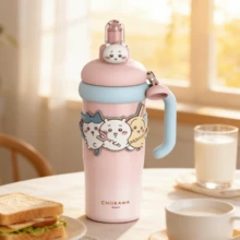 Chiikawa Series Boba Insulated Tumbler, Large Capacity Insulated Cup With Straw, Cute Cartoon Insulated Water Bottle, 960ml/32.47oz - Pink - View 2