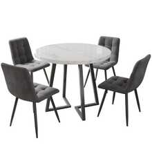 Dining Chair Set (5 Pieces), Modern Dining Chair Set (Contains 4 Chairs), Kitchen Dining Chair Set, Round Dining Table, 80 Cm Diameter, Black Metal Table Legs, White MDF Tabletop, Dark Grey Velvet Chair - Dark Grey - View 4