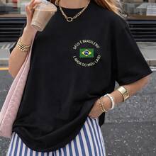 Oversized T-Shirt  Cotton Brazil Beach Hexa World Cup Beach Holiday Vacation Summer - màu đen - Xem 1