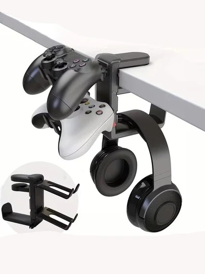 1pc 3-In-1pc Gaming Headphone & Controller Holder - Adjustable & Rotating Arm Clamp, Universal Headset Stand For Under Desk Setup, ABS Material, Ideal For Gaming Accessories, Controller Holder, Modern Gaming Setup, Durable Gaming Equipment, Headphone Holder