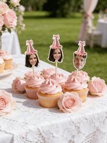 10/25/50/100/150pcs Personalized Face Shape Cupcake Toppers, Birthday Party Decorations, Custom Edible Cake Toppers - Multicolor - View 10