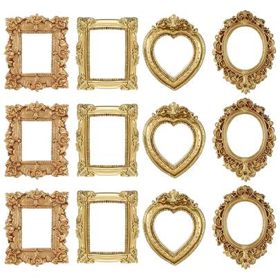12pcs/1pcsVintage Gold Tone Resin Floral Embossed Small Photo Frame, Decorative Material For Home Decor, Desktop Decor, Gifts For Friends, Winter Gifts, Daily Use, Valentine's Day Party Supplies