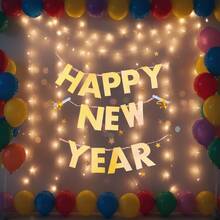 Happy New Year Banner - Gold Foil Party Wreath, Suitable For New Year's Eve, Home And Office Decoration - View 3