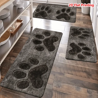 1/2/3Pcs Cat Paws Pattern Area Rug Non-Slip Indoor Outdoor Kitchen Mat 2D Flating Printed Carpet For Home Living Room Bedroom Home Decoration
