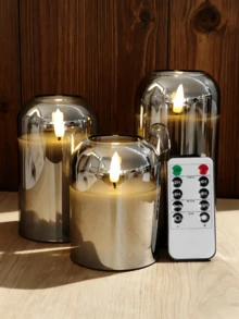 3PCS Rechargeable Flameless Candle Lights, Dancing Flickering, Battery Powered (Batteries Included), With Remote Control, Suitable For Home Decor, Wedding, Holiday, Party, Table Centerpiece, Gift - Grey - View 4