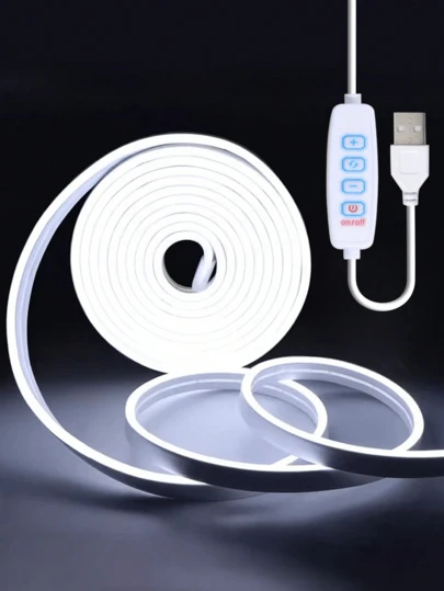 1pc Smart Button Neon Light LED Strip, LED Room Light, 3 Color Lighting, Bendable Adjustable Brightness & Color Changing, LED Light Pole (1m/2m/3m/4m/5m), USB Powered, Button Control, Suitable For Room, Decor, Bathroom, Living Room, Providing Warm White Ambience Lighting, Featuring Smart Dimming Technology, Flexible Lighting Strip For Live Streaming, Makeup Mirror Lighting