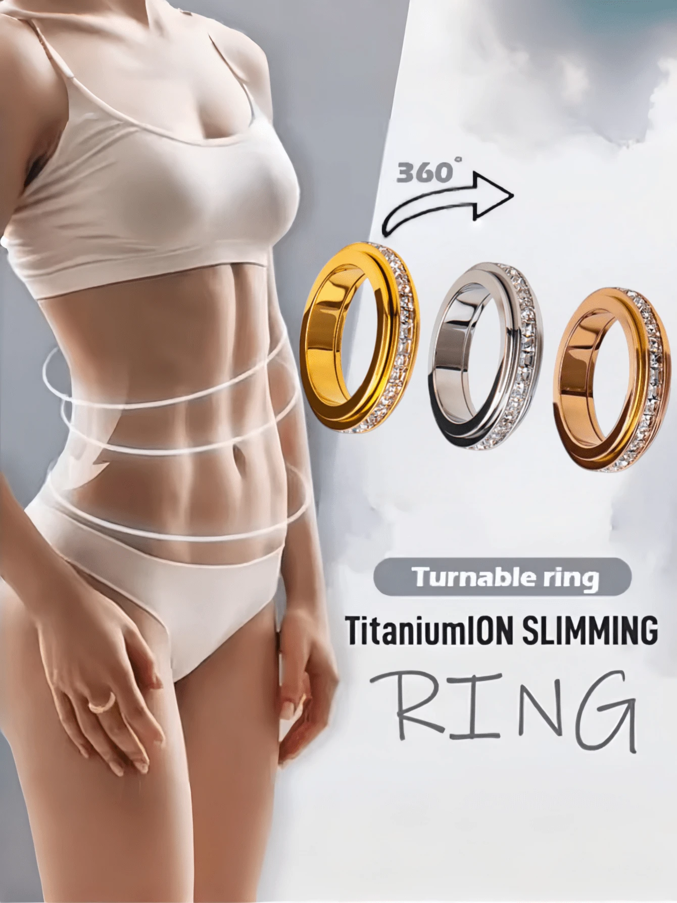 Bộ nhẫn xoay đôi hình tròn đính đá Cubic Zirconia, nhẫn xoay giảm lo âu, nhẫn thép không gỉ đính đá Cubic Zirconia, phụ kiện giảm cân, thích hợp cho các lễ hội âm nhạc, đám cưới, tiệc tùng. - Nhiều màu - Xem 1