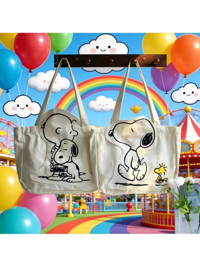  1PC Snoopy Canvas Shoulder Bag, A Casual And Cute Large Capacity Bag, Perfect For Daily Travel, Shopping, Campus Storage, And Can Also Be Used As A Back To School Season, Birthday, Or Holiday Gift (Styles Are Random)
