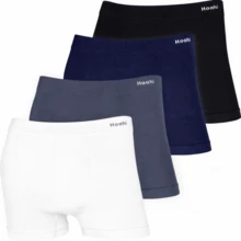 4-Pack HOAHI Men's Boxer Briefs, 94% Cotton, Seamless, For Everyday Comfort - White Gray Navy Black - View 10