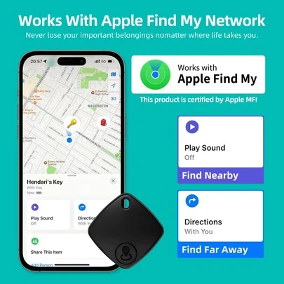 תגיות חכמות למעקב אוויר, מערכת אפל, מאתר פריטים בלוטות', מאתר פריטים, סוללה להחלפה, מאתר מפתחות אלחוטי, חיישן אזעקה נגד אובדן לחיות מחמד, מעקב מיקום מכשירים חכם, מעקב רכב, מתאים ל-Apple Find My, חיפוש בלחיצה אחת, חיפוש מדויק מרחוק, חיי סוללה ארוכי טווח, מאתר מפתחות ומאתר פריטים למעקב אחר מפתחות, מזוודות, תרמילים, ארנקים וחיות מחמד