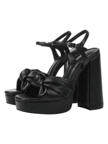 Elegant Platform Sandals For Women Summer Black Sandals Twist Front Chunky Heel Ankle Strap Heels Detail Prom Heels Zapatos De Mujer Elegantes - màu đen - Xem 2