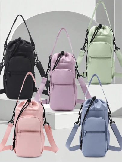 Aluminum Foil Insulated Cup Sleeve, Herringbone Pattern Water Bottle Shoulder Bag, Crossbody Water Bottle Holder, Water Bottle Sleeve